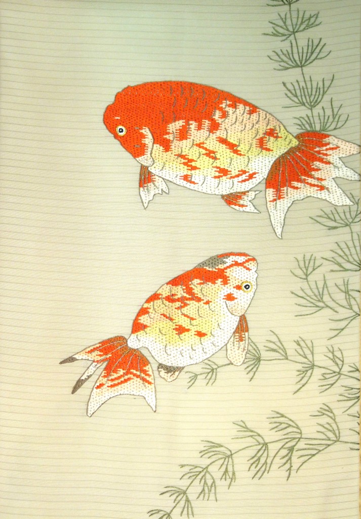 絽　夏　帯　金魚　手刺繍　絽刺し